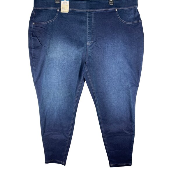 Terra & Sky Womens Plus Size 4X Skinny High Rise Pull On Jeggings Dark Wash - Picture 1 of 5